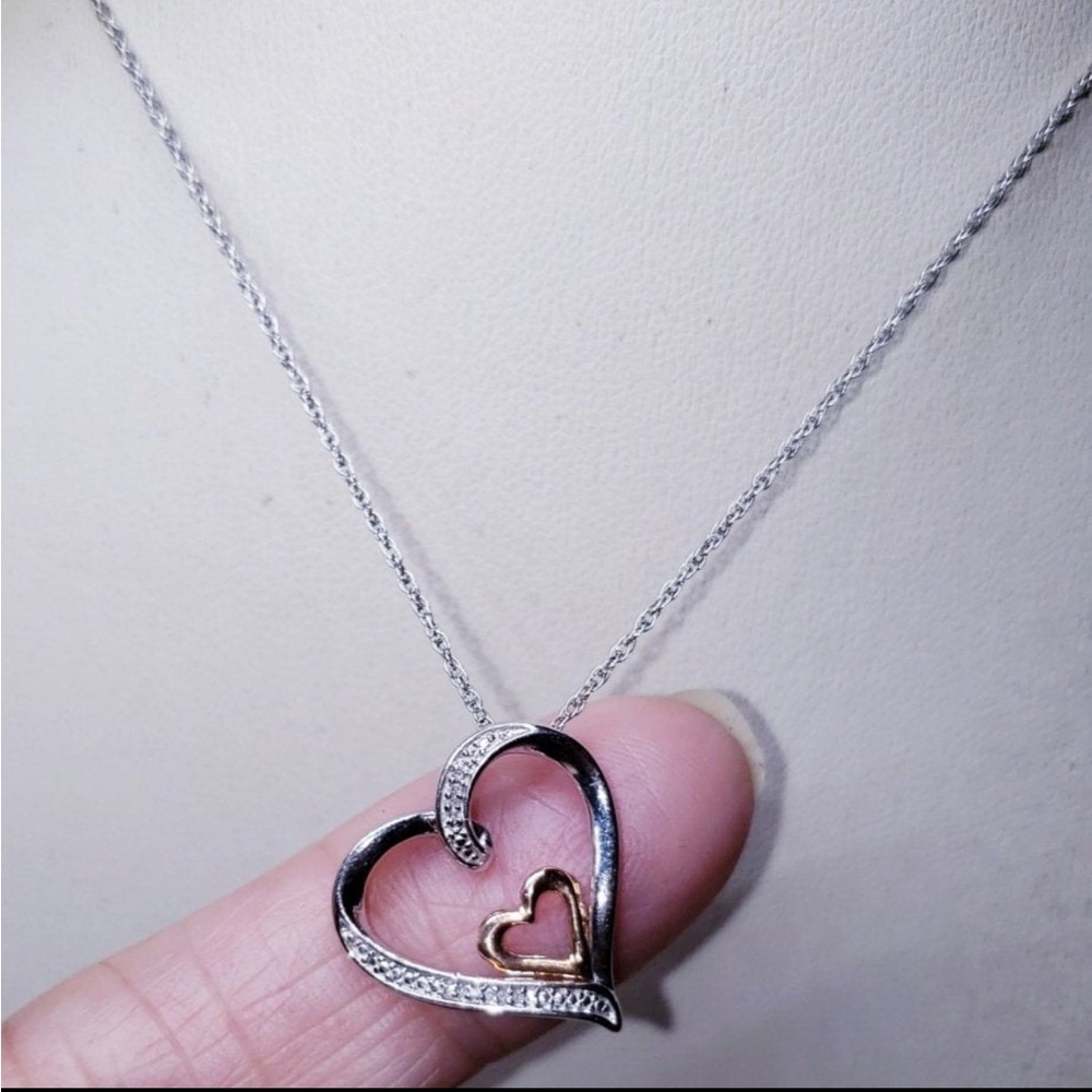 Kay Jewelers 10KT / 925 Sterling Silver Diamond Heart Pendant / Necklace (3.4)